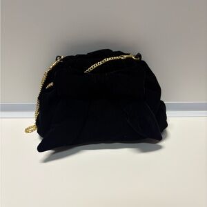 Elegant Black Velvet Bag with Gold Chain